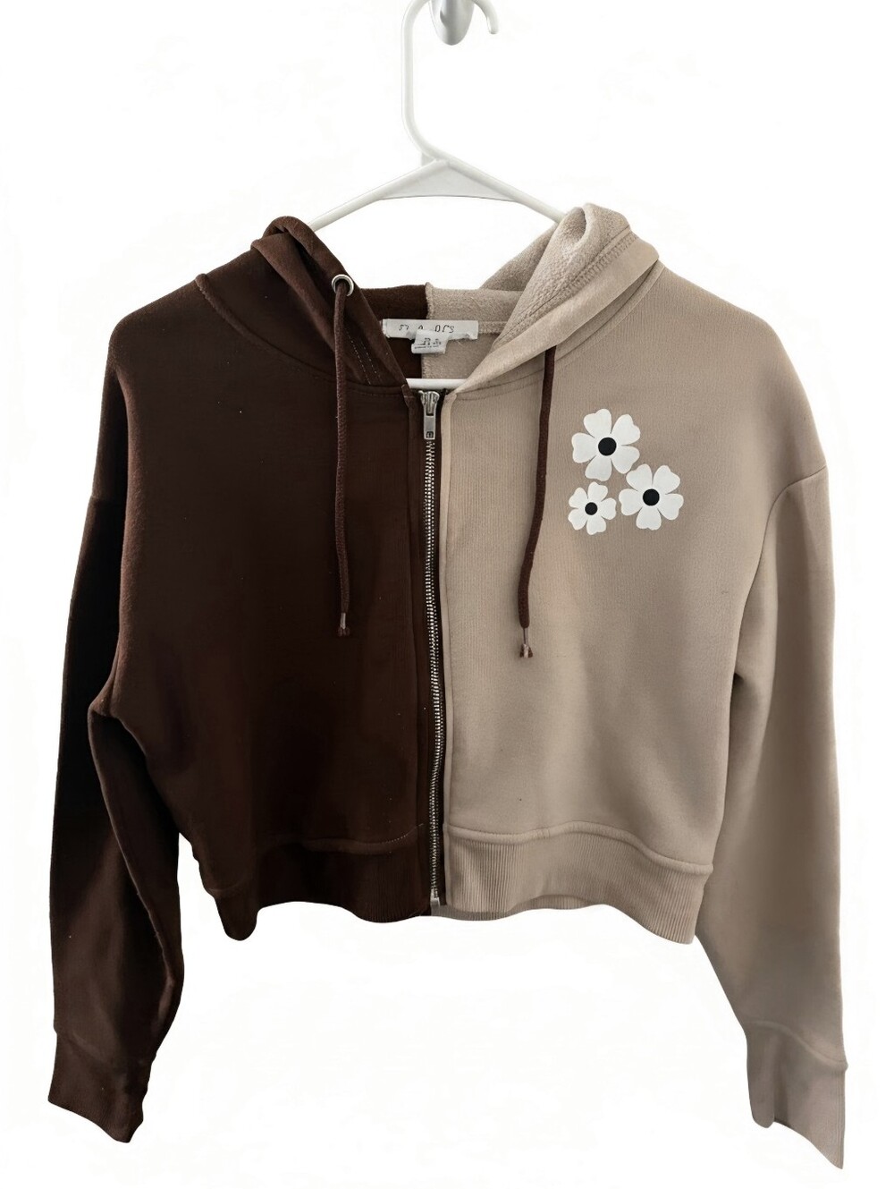 Two-Tone Brown & Beige Floral Zip Hoodie